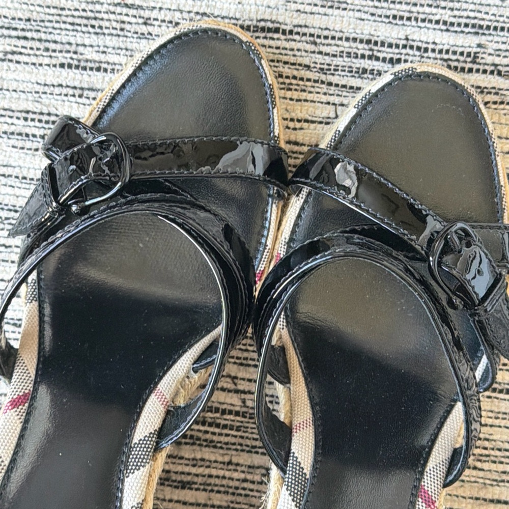 Burberry Nova Check Plaid Espadrille Wedge Sandal Shoes Patent Leather 39 8.5 9 - Picture 9 of 9